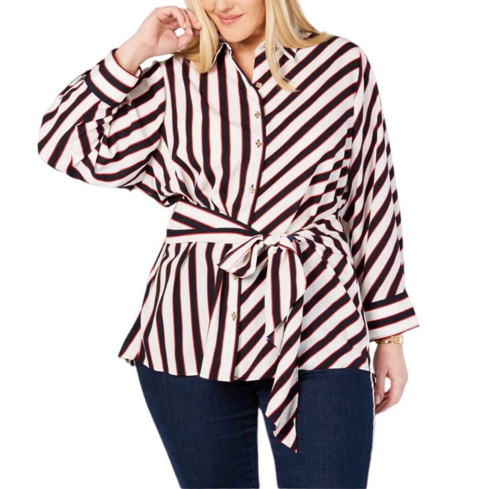 Tommy Hilfiger Young American Striped Tie Front Button Down Top NWT